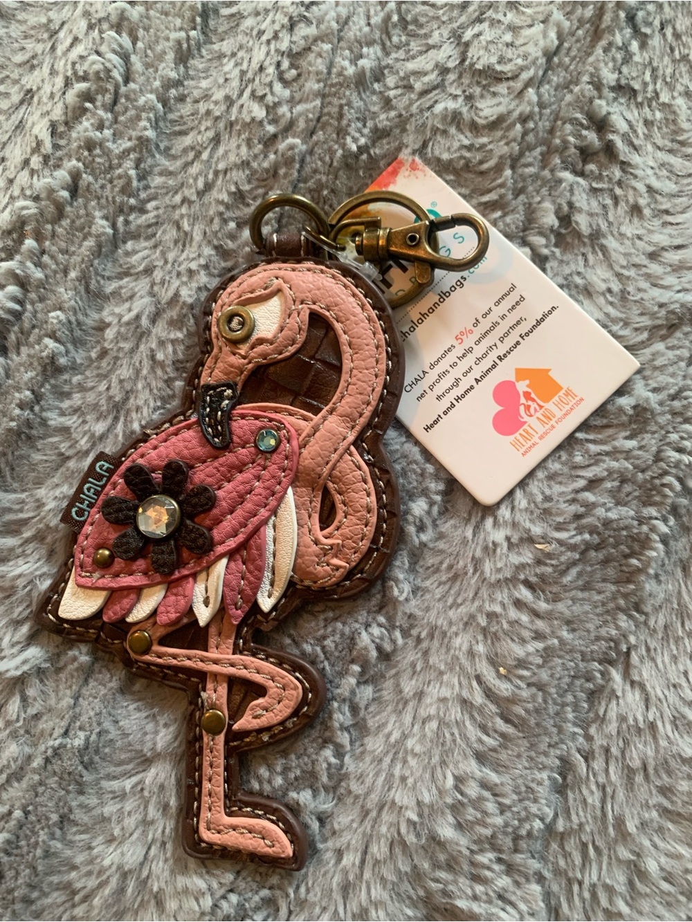 Chala Pink Flamingo Leather Keychain Bag Charm 🦩
